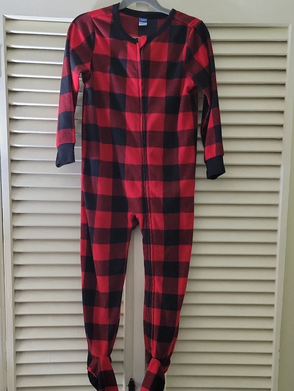 Old Navy Red and Black Buffalo Plaid Footed One-Piece Pajamas
